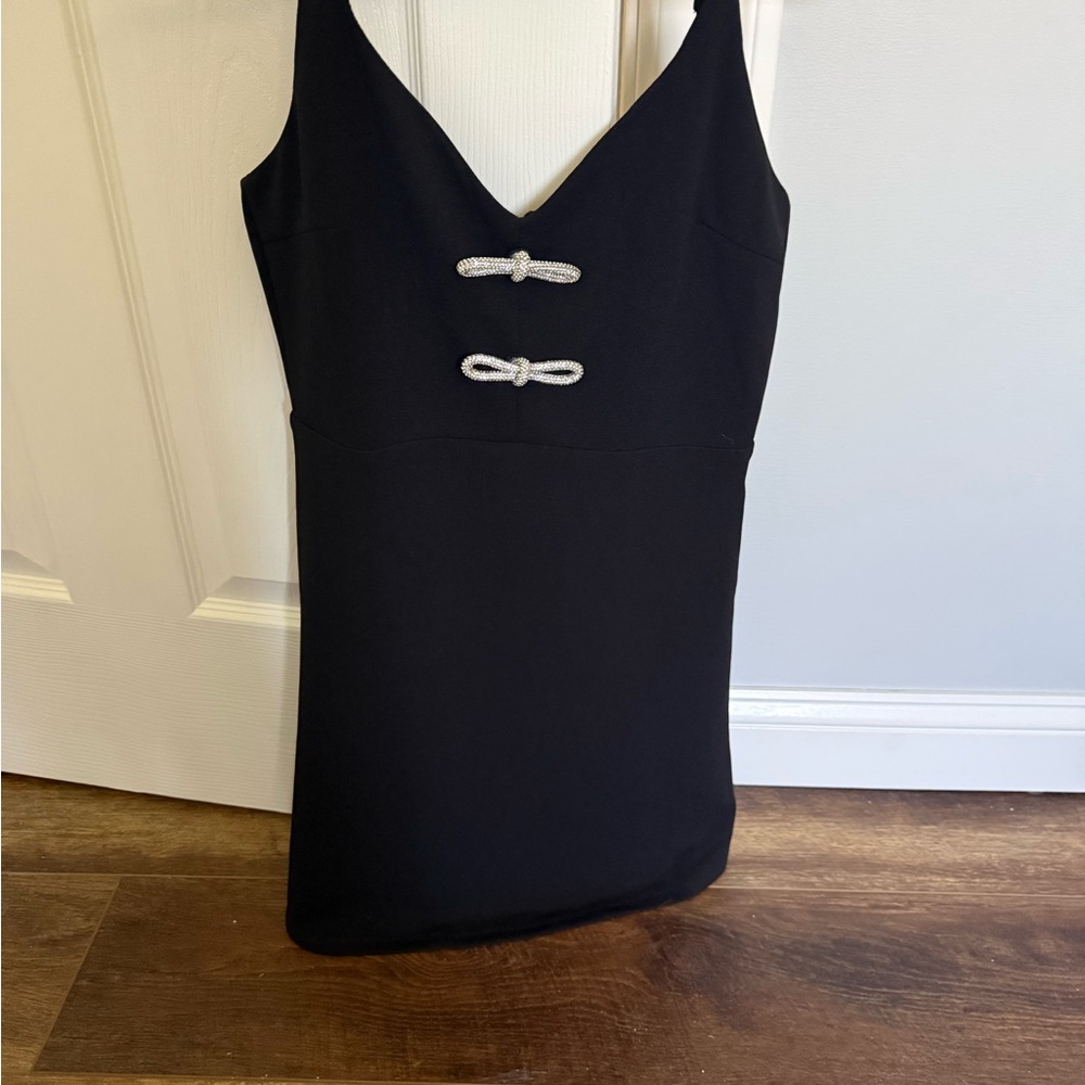 Lulu's Black Mini Dress with Silver Details